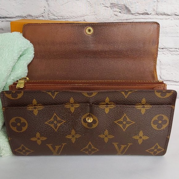 'LOUIS VUITTON' GIFT BOX SET 'PORTEFEUILLE SARAH' LONG LEATHER MONOGRAM WALLET - Picture 6 of 16